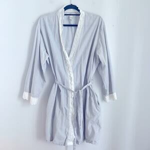 Eileen West striped lace trimmed cottagecore preppy cotton robe sz L